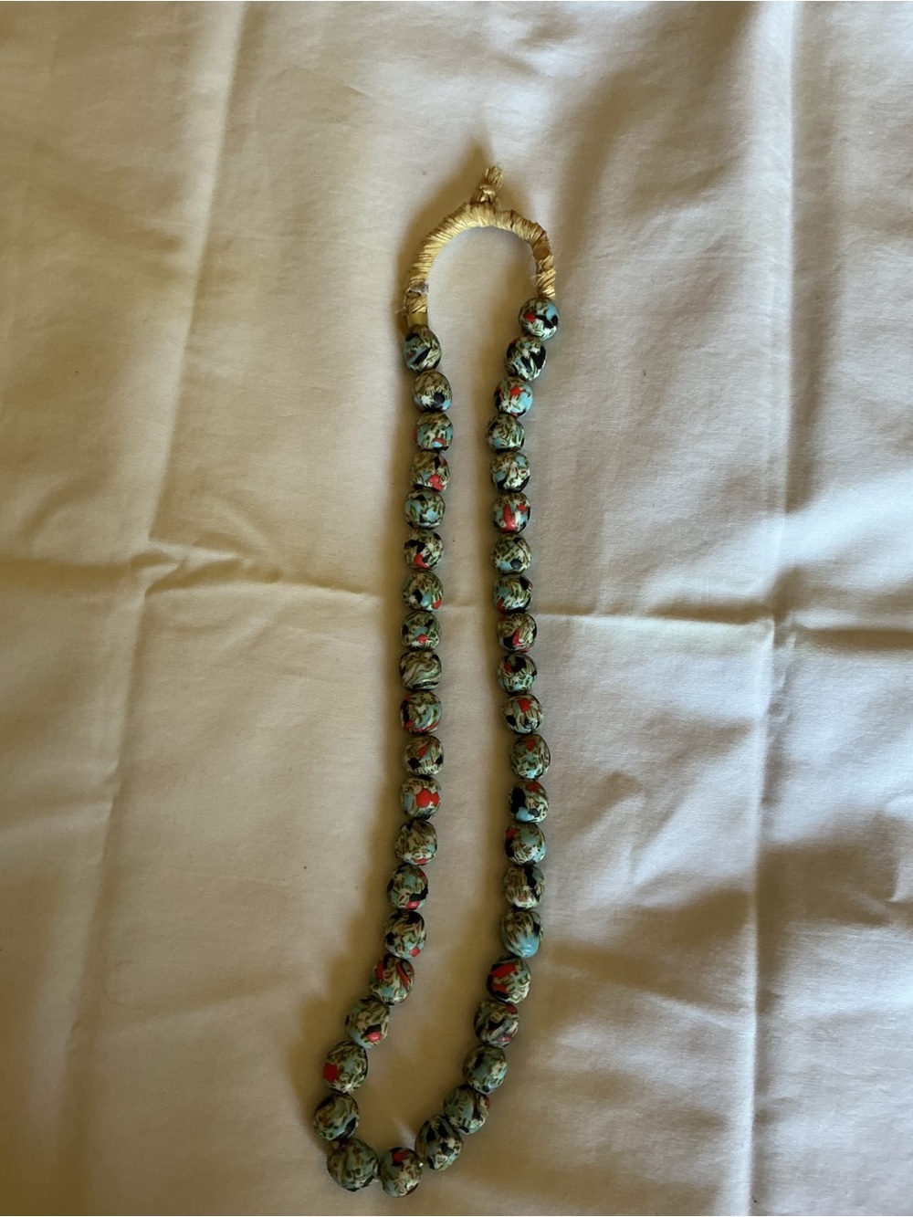 Composite Style Colorful bead necklace on Raffia